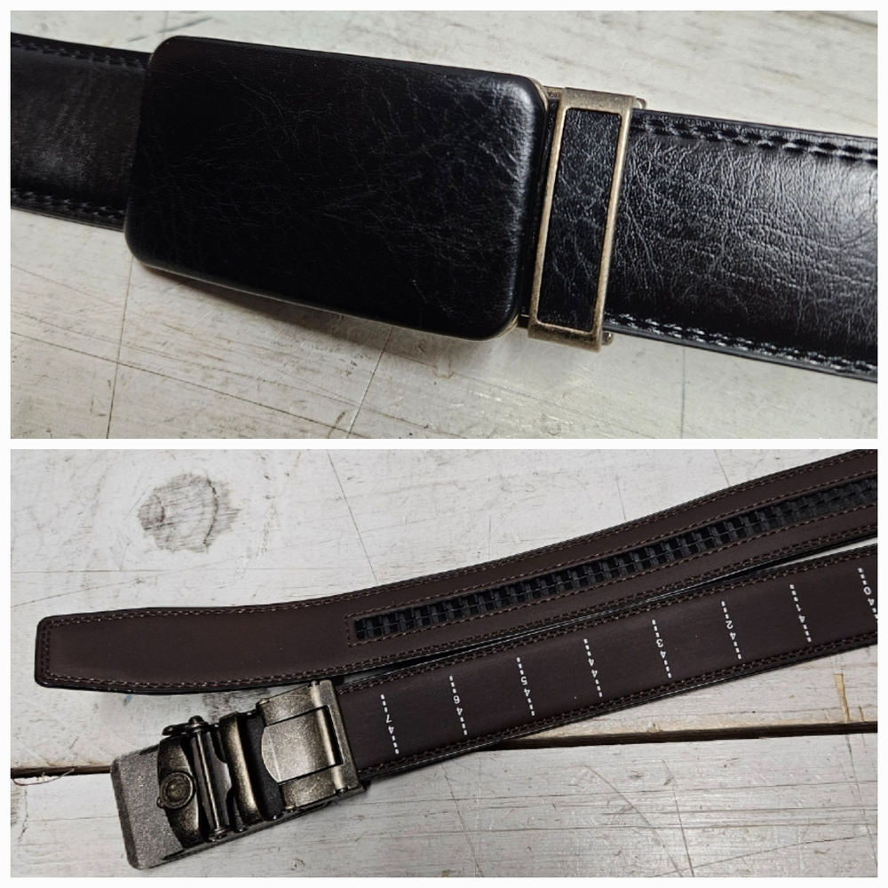 Black Leather Adjustable Ratchet Belt Mens Waist Size 30"-48"